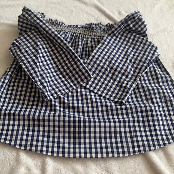 Madewell size XS gingham navy blue and white 3/4 sleeve blouse boho cute in EUC - Picture 8 of 8